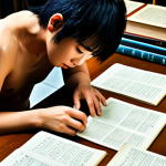 **

> Hardworking student at desk, surrounded by textbooks and study materials. Focus on determination and effort.  Include Japanese study aids like kanji flashcards and a well-worn textbook.  Atmosphere of late-night study session.
 
**