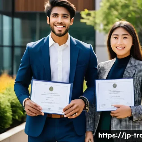 번역사 자격증 취득 후의 직업 선택 - **Prompt 1:** A vibrant and inspiring scene featuring a young, confident professional (gender-neutra...