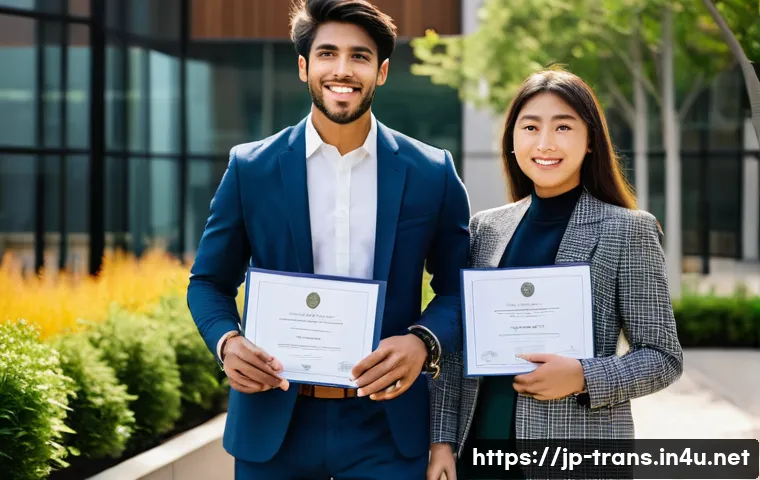 번역사 자격증 취득 후의 직업 선택 - **Prompt 1:** A vibrant and inspiring scene featuring a young, confident professional (gender-neutra...